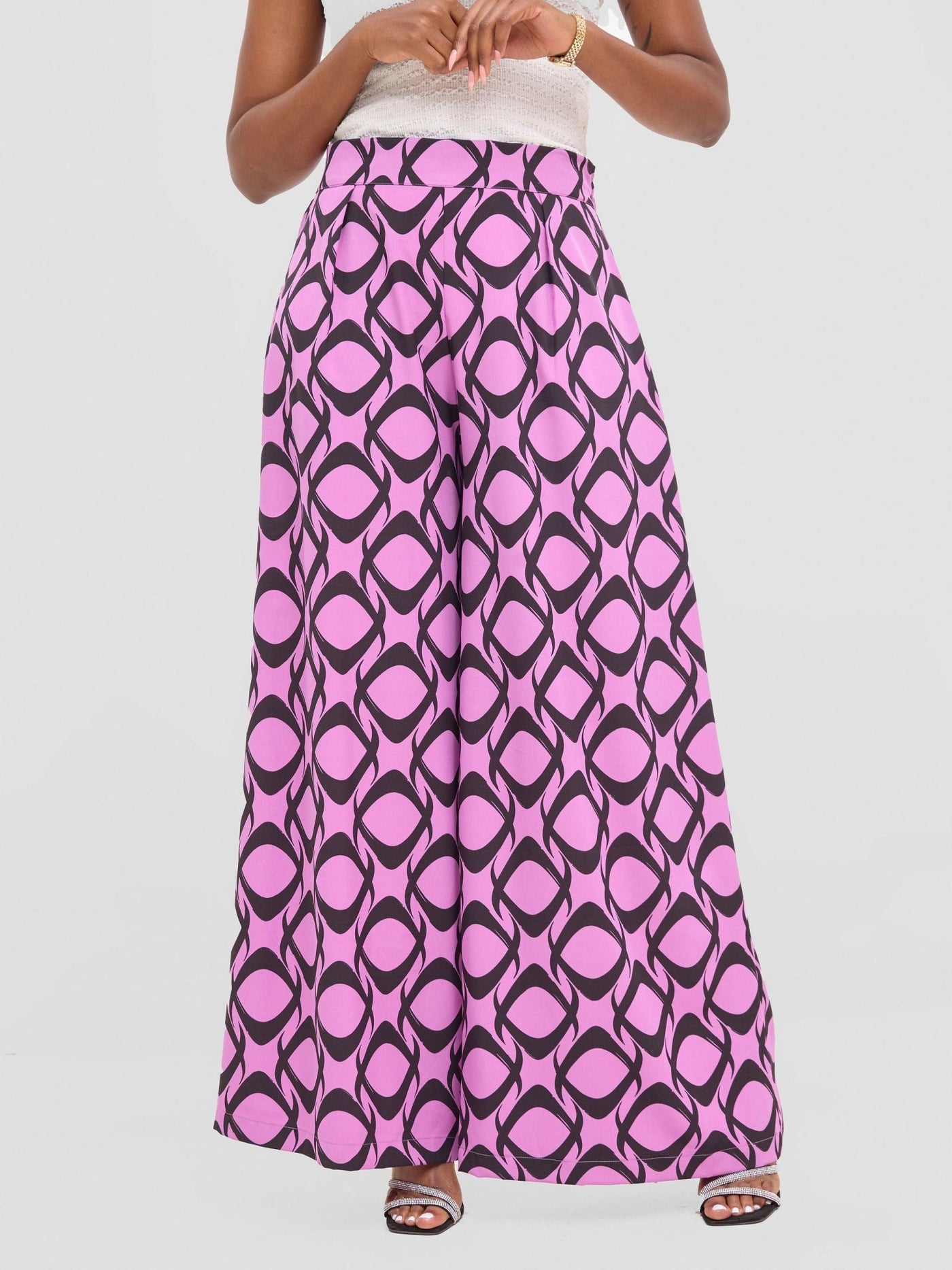 Vivo Basic Crepe Pants - Purple / Black Tiki Print - Shopzetu