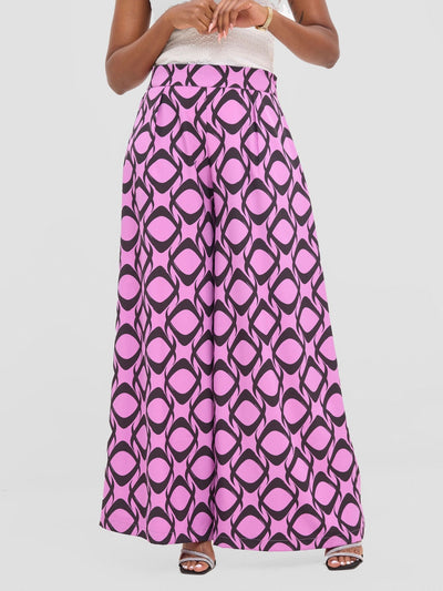 Vivo Basic Crepe Pants - Purple / Black Tiki Print - Shopzetu