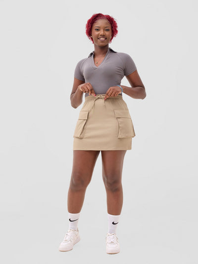 Zoya Sadira Mini Cargo Skirt - Taupe - Shopzetu