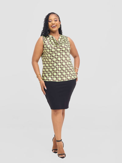 Vivo Isabi Cowl Top - Lime / Chocolate Tiki Print - Shopzetu