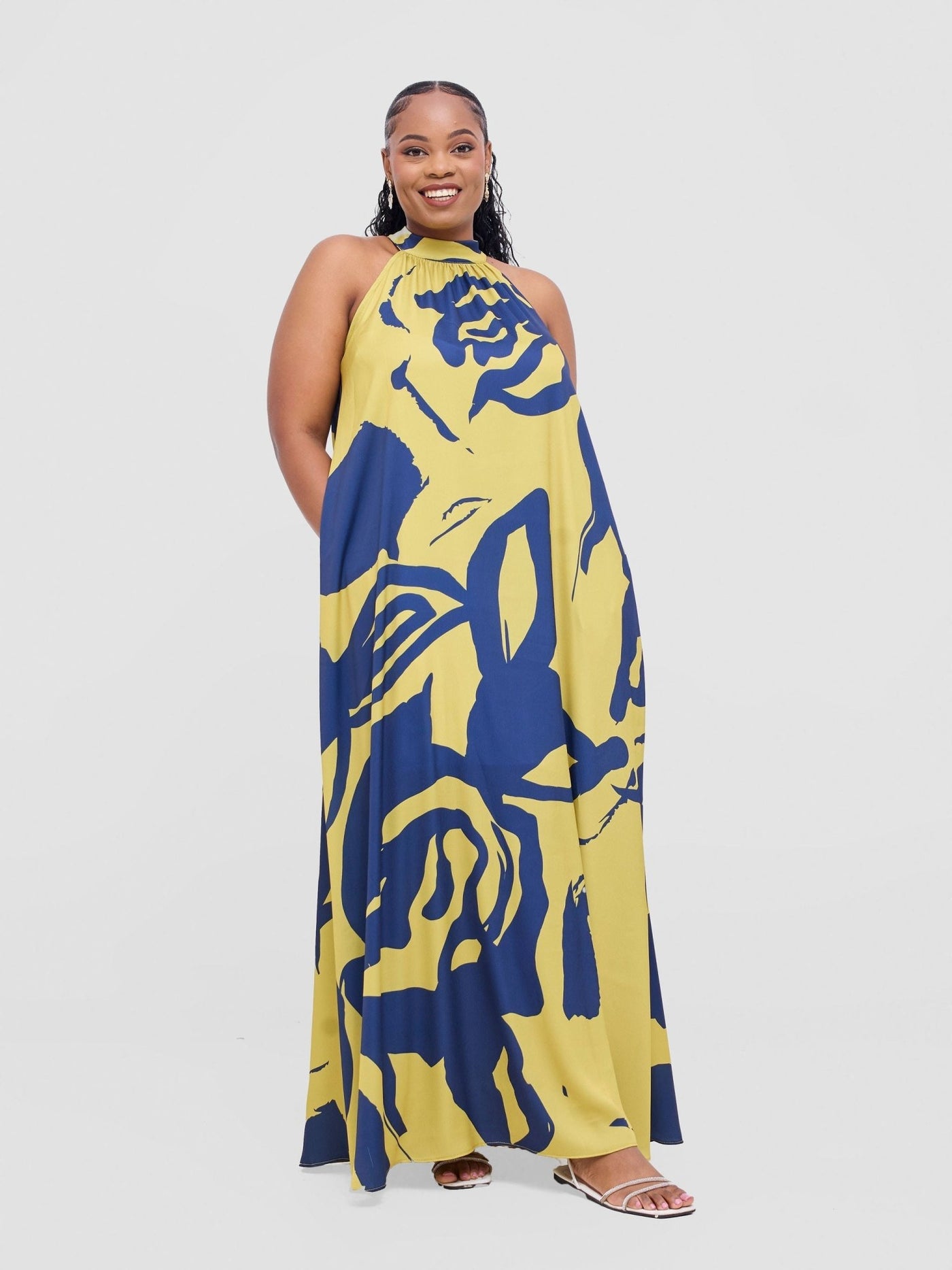 Vivo Kelemi 4.0 Halter Maxi Dress - Lime / Navy Nashe Print - Shopzetu