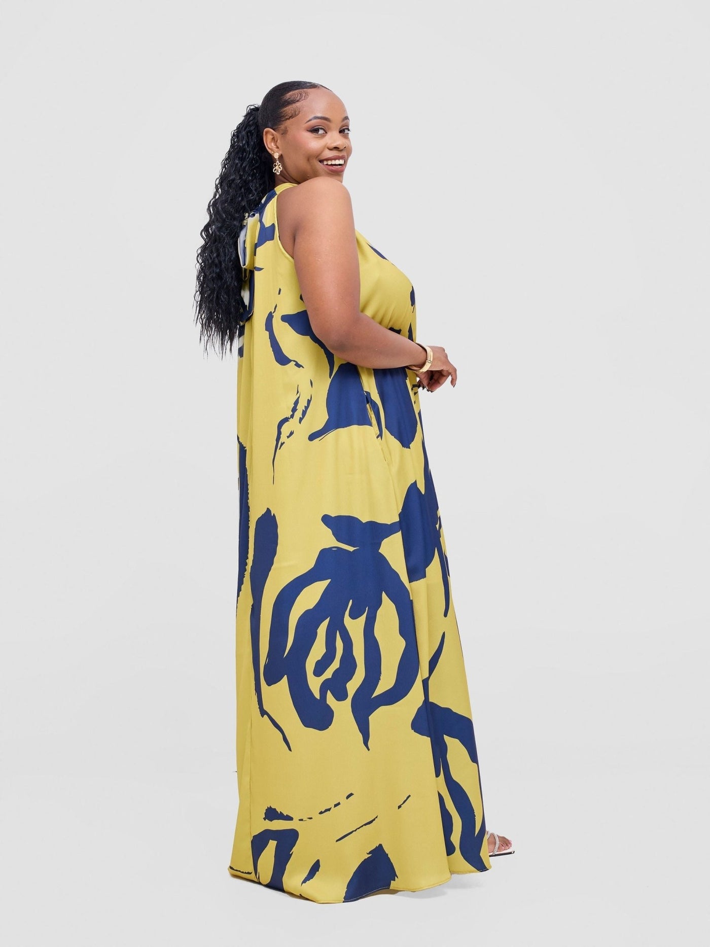 Vivo Kelemi 4.0 Halter Maxi Dress - Lime / Navy Nashe Print - Shopzetu