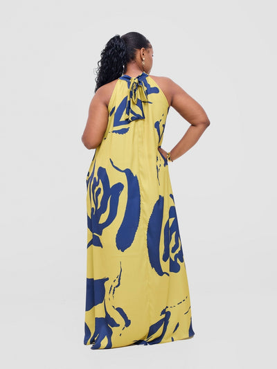 Vivo Kelemi 4.0 Halter Maxi Dress - Lime / Navy Nashe Print - Shopzetu
