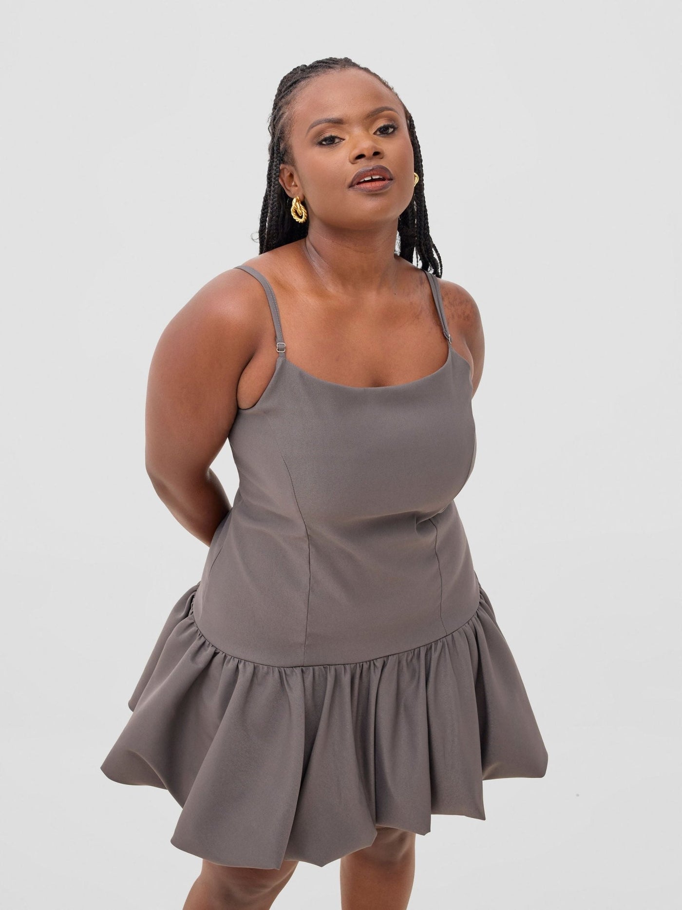 Zoya Sadira Mini Bubble Dress - Hunters - Shopzetu