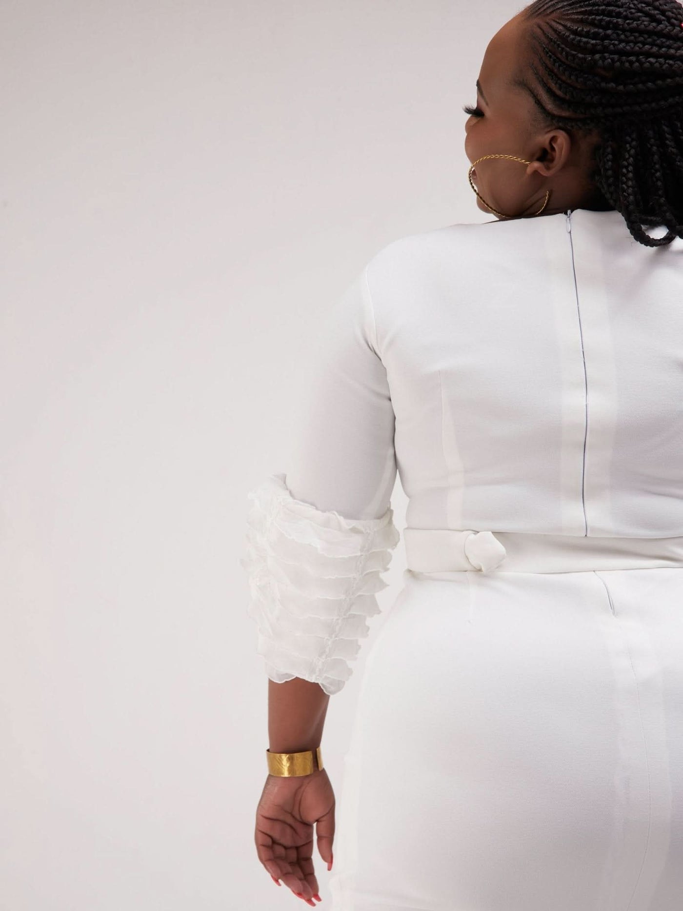 Smash Frill Sleeved Lioness Dress - Off White - Shopzetu
