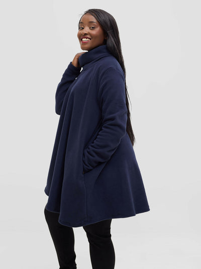 TimyT Urban Velvet Sky Side Pocket Poncho - Navy Blue - Shopzetu