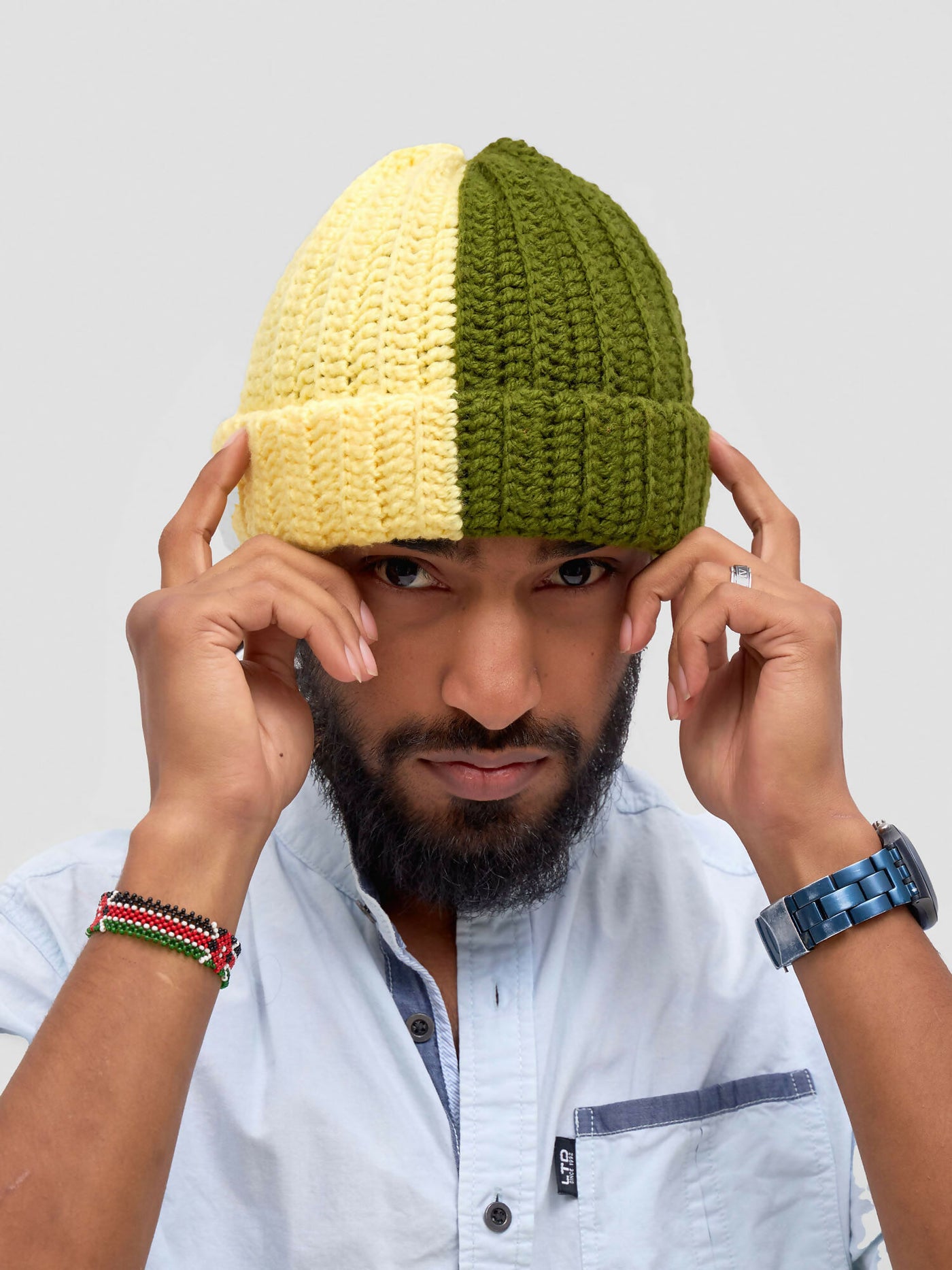 Twist & Turn Beanie Hat - Green / Yellow - Shopzetu