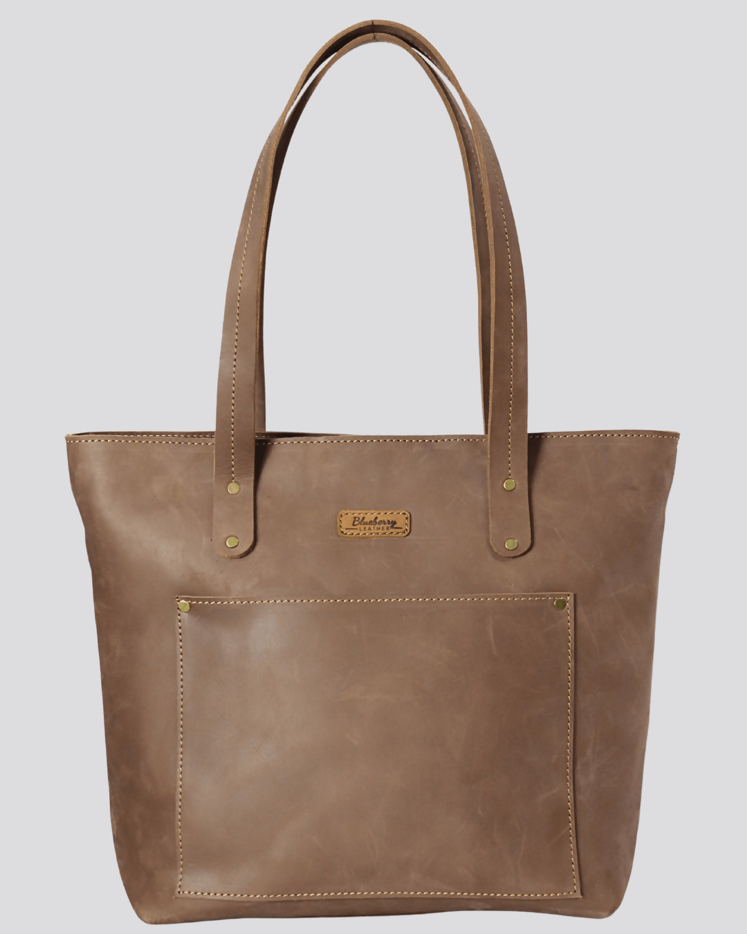 Blueberry Leathe Tote Bag - Brown - Shopzetu