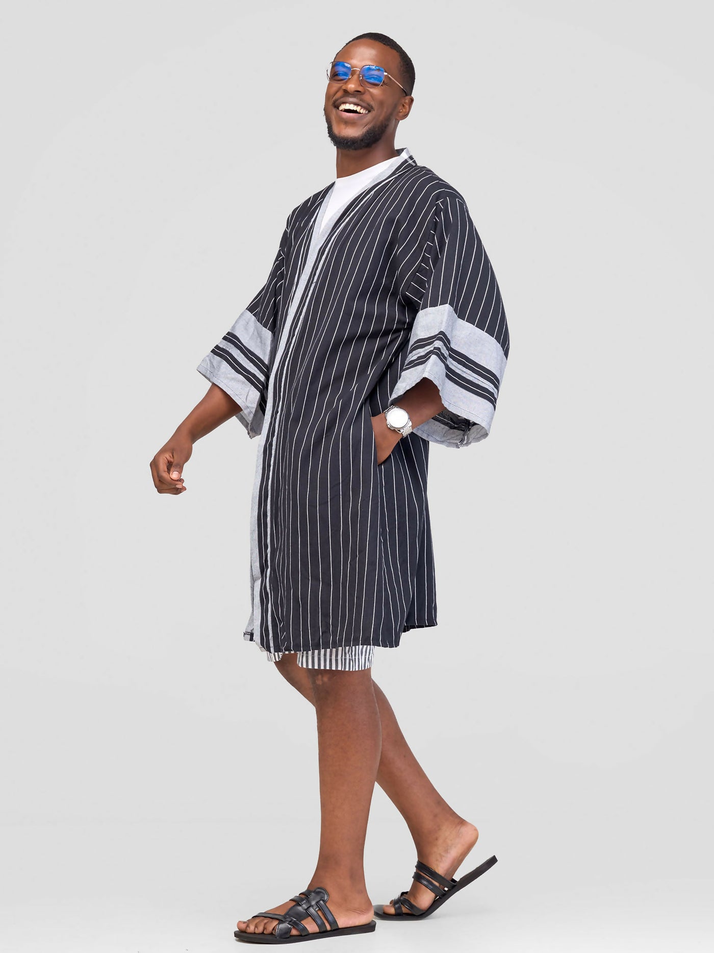 Liquid Lemn Mistari Semi Casual Kimono - Black - Shopzetu