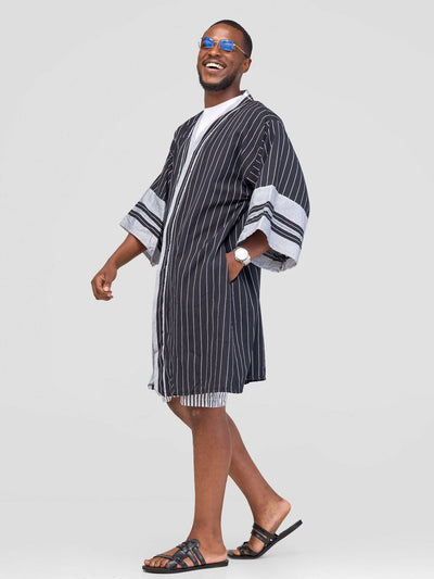 Liquid Lemn Mistari Semi Casual Kimono - Black - Shopzetu