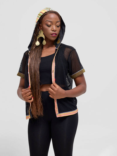 Liquid Lemn Limau Meshed With Hoodie Top – Brown - Shopzetu