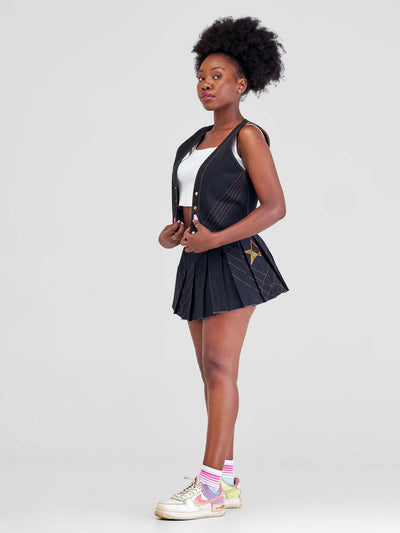 Afristar By Joyleen Mini Pleated Skirt & Waistcoat Combo - Black