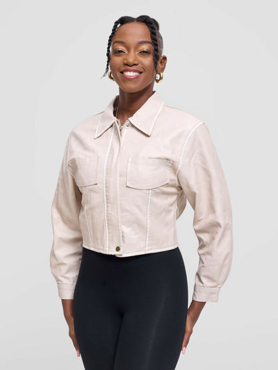 Stylish Sisters Leather Jacket - Cream - Shopzetu