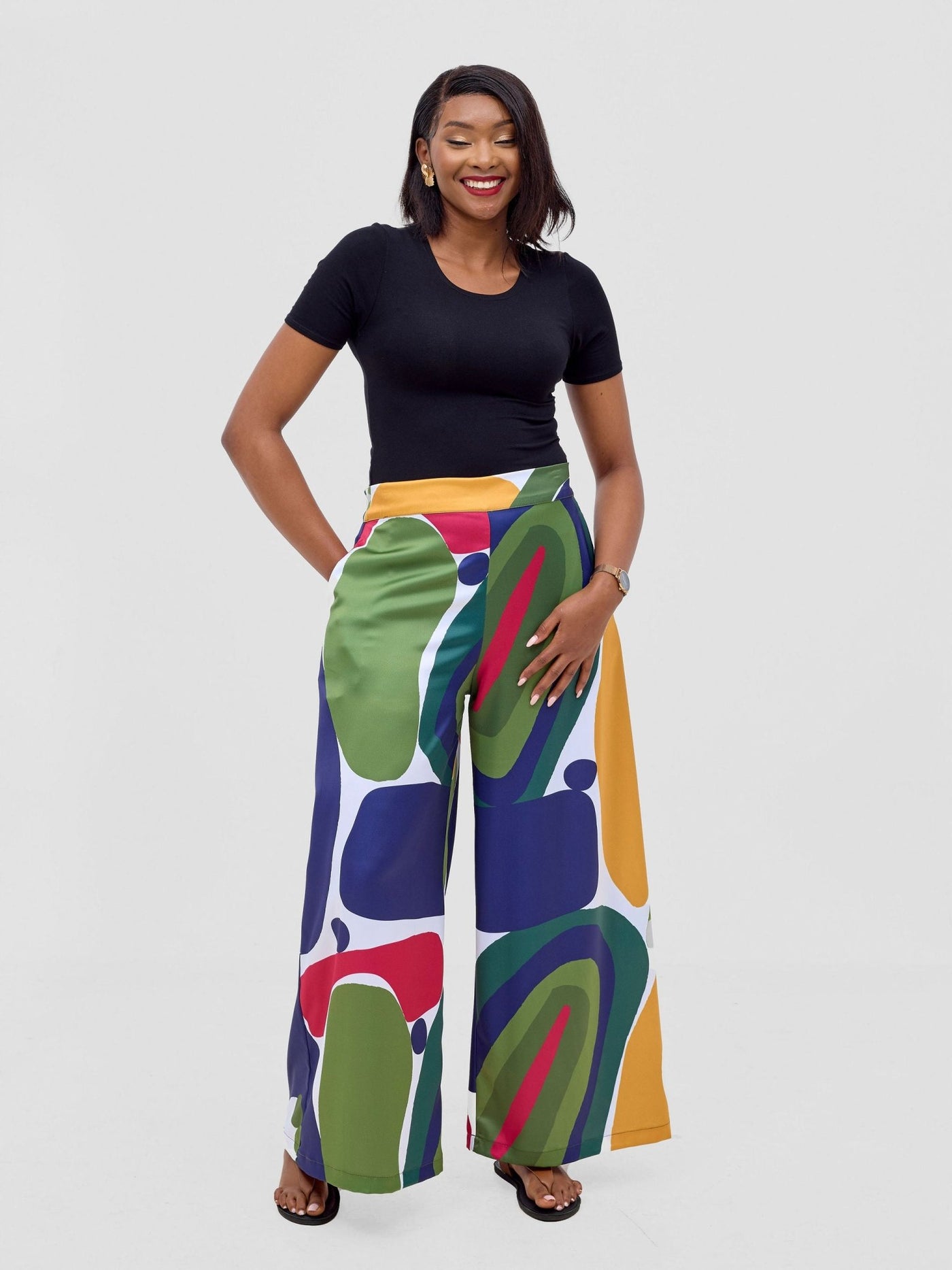 Vivo Kelemi Satin Pants - Navy / White Waso Print - Shopzetu