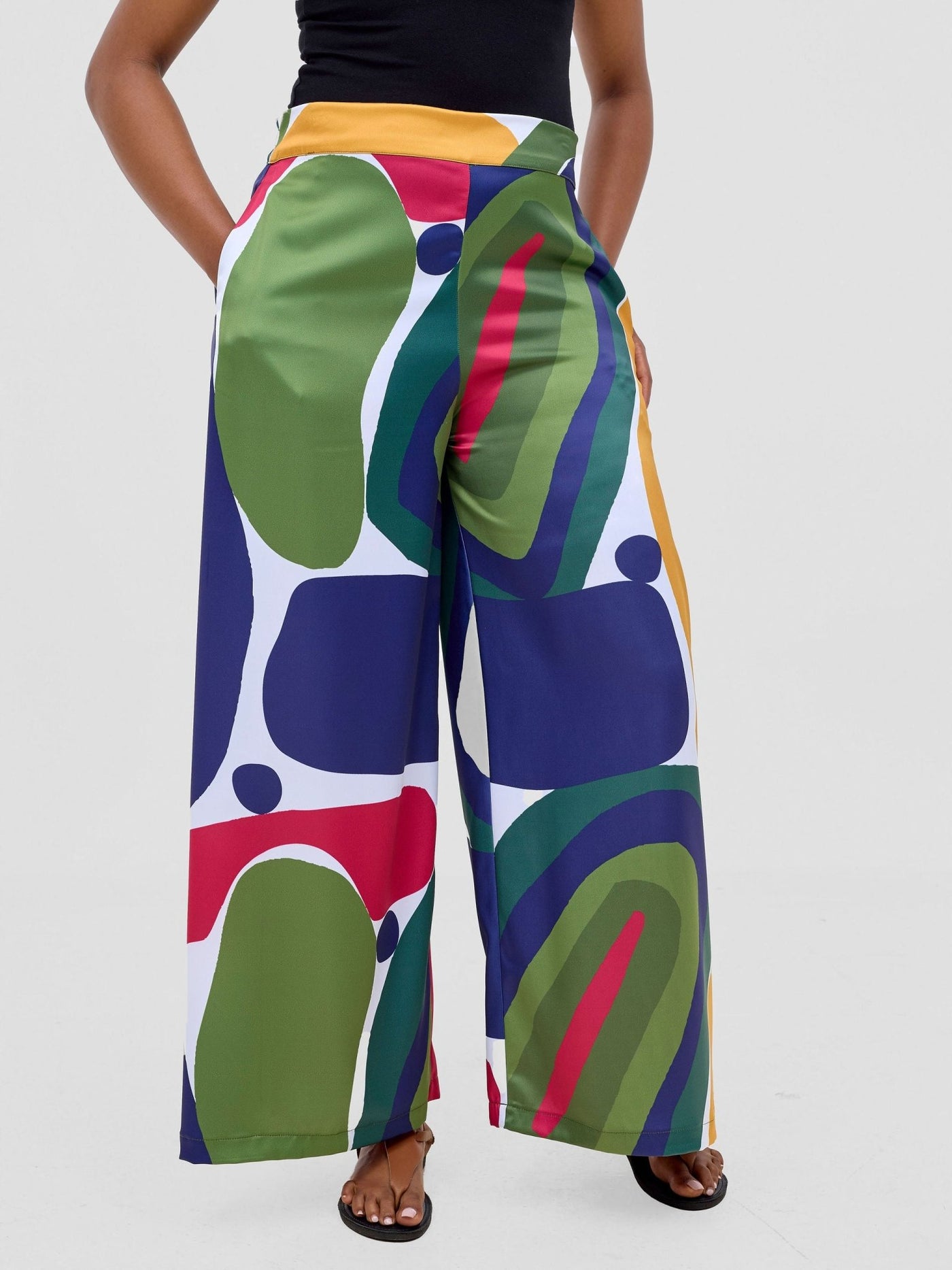 Vivo Kelemi Satin Pants - Navy / White Waso Print - Shopzetu