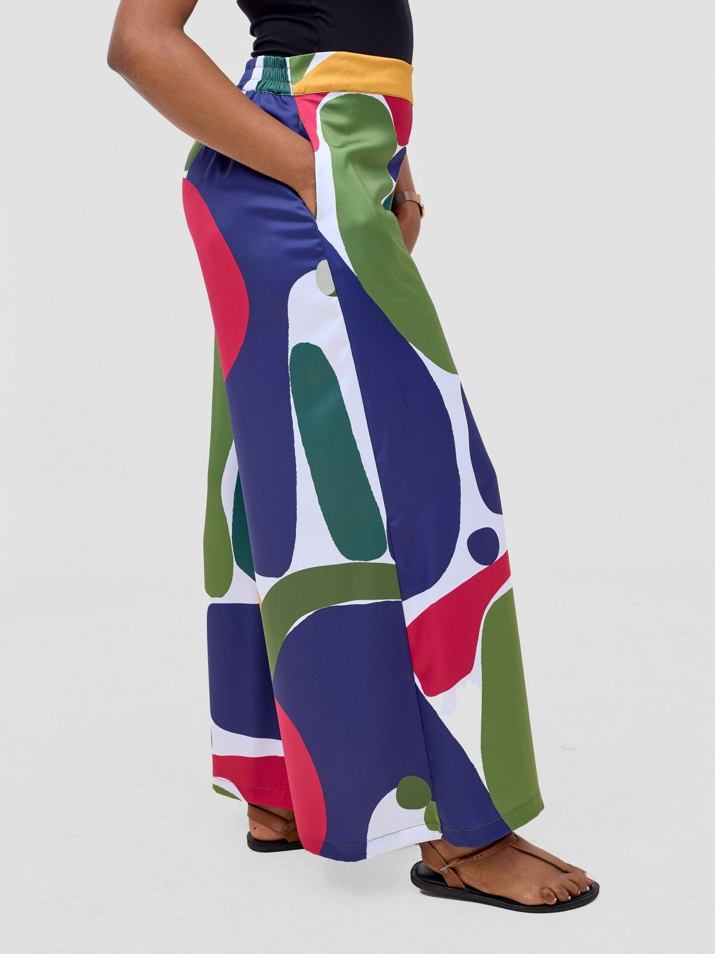Vivo Kelemi Satin Pants - Navy / White Waso Print - Shopzetu