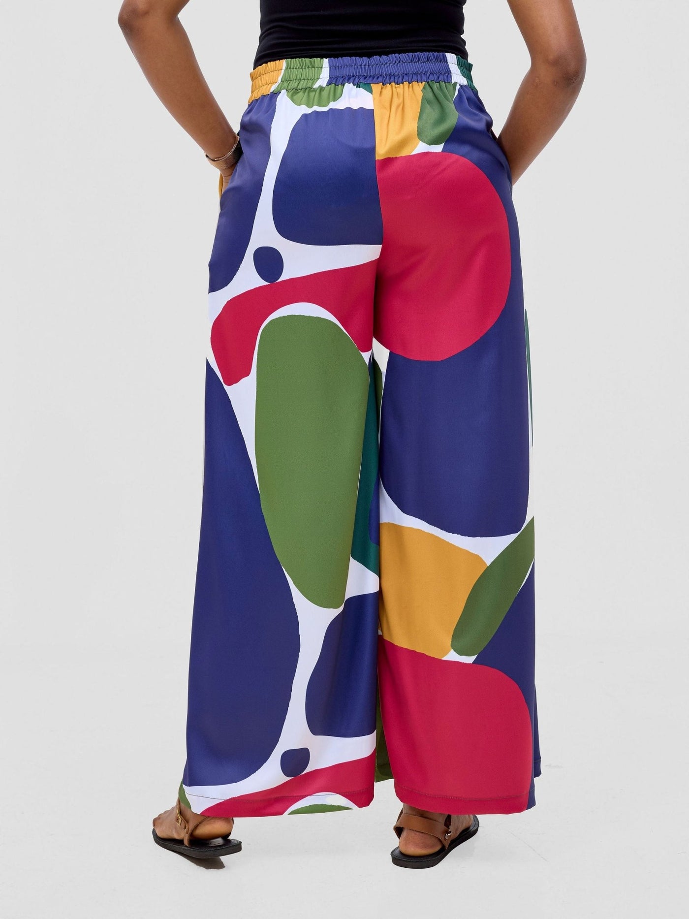 Vivo Kelemi Satin Pants - Navy / White Waso Print - Shopzetu