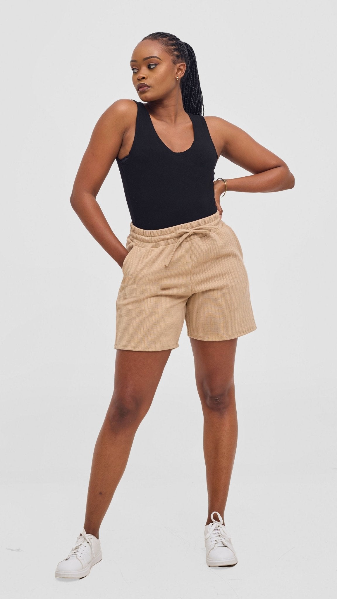 Shiv & Shikie X Safari Drawstring Shorts - Light Taupe - Shopzetu