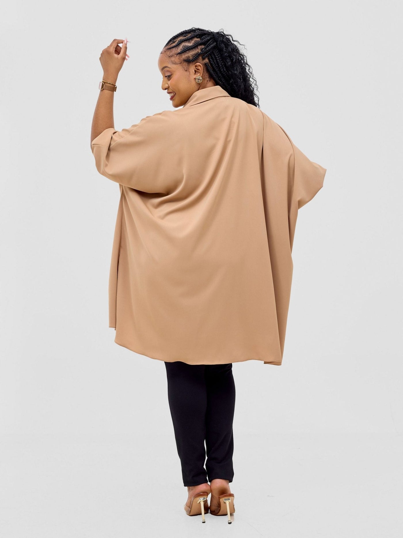 Vivo Ava Shirt Collar Tunic Top - Light Tan - Shopzetu