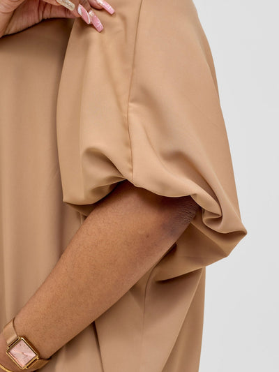 Vivo Ava Shirt Collar Tunic Top - Light Tan - Shopzetu