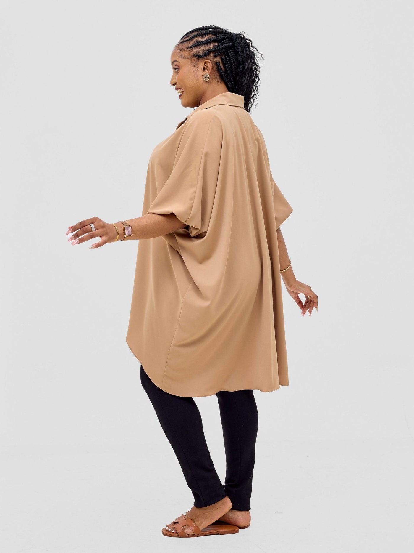 Vivo Ava Shirt Collar Tunic Top - Light Tan - Shopzetu