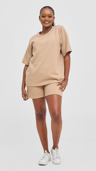 Shiv & Shikie X Safari Boxy T Shirt - Light Taupe - Shopzetu