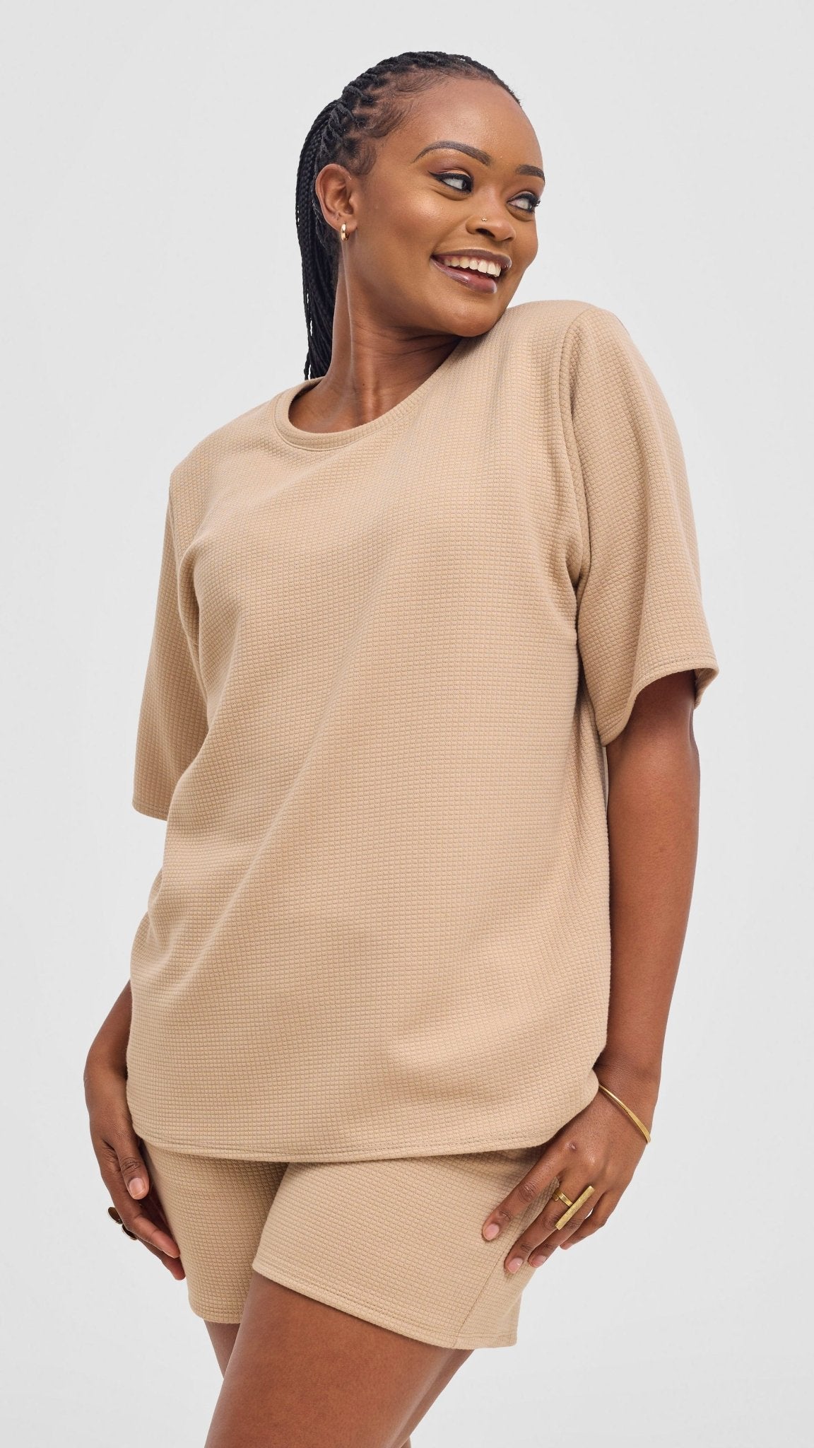 Shiv & Shikie X Safari Boxy T Shirt - Light Taupe - Shopzetu