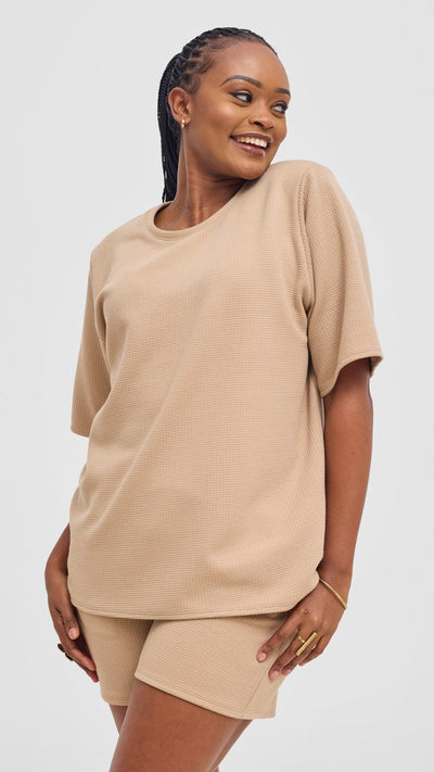 Shiv & Shikie X Safari Boxy T Shirt - Light Taupe - Shopzetu