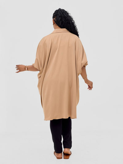 Vivo Ava Shirt Collar Tunic Top - Light Tan - Shopzetu
