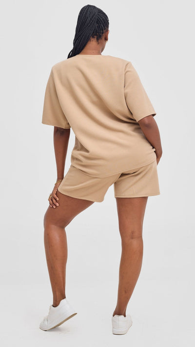 Shiv & Shikie X Safari Boxy T Shirt - Light Taupe - Shopzetu