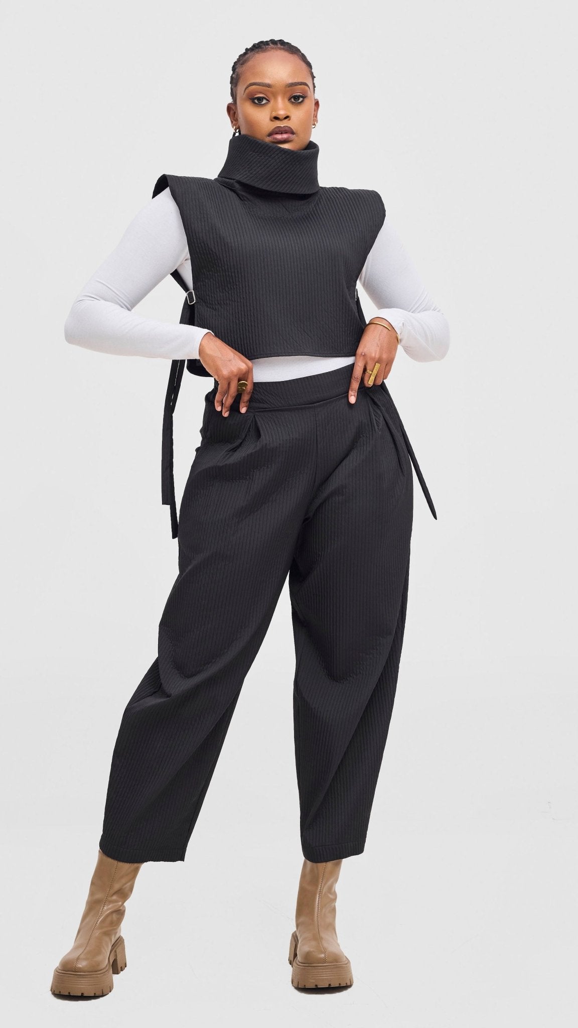 Shiv & Shikie X Safari Barrel Pants - Black - Shopzetu
