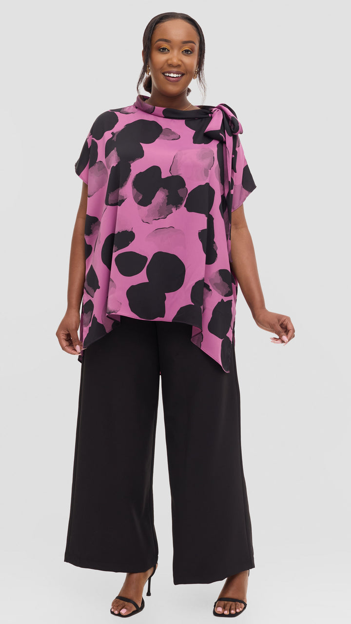 Vivo Takali Tunic Top in Satin - Lilac / Black Arisi Print