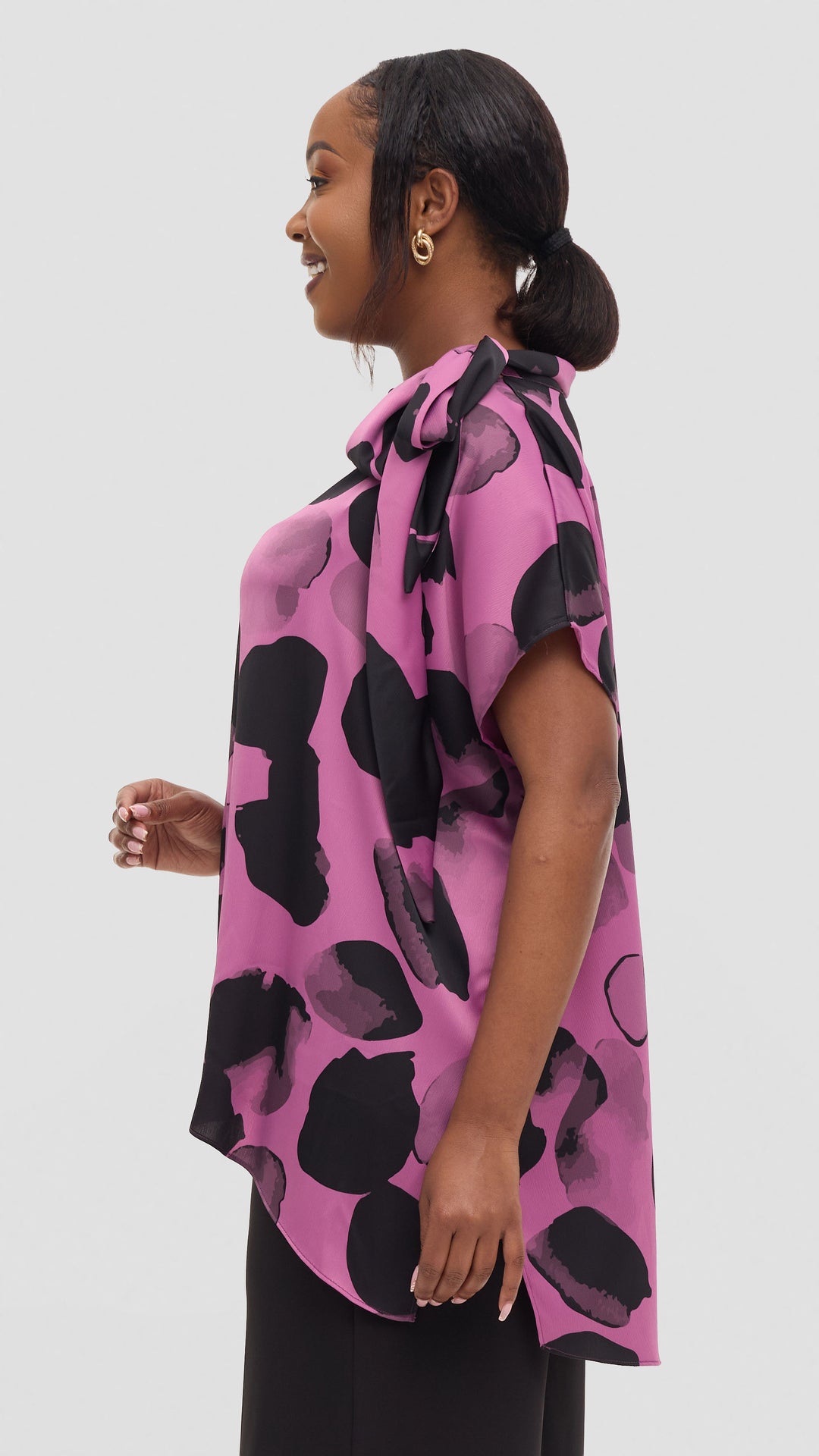 Vivo Takali Tunic Top in Satin - Lilac / Black Arisi Print