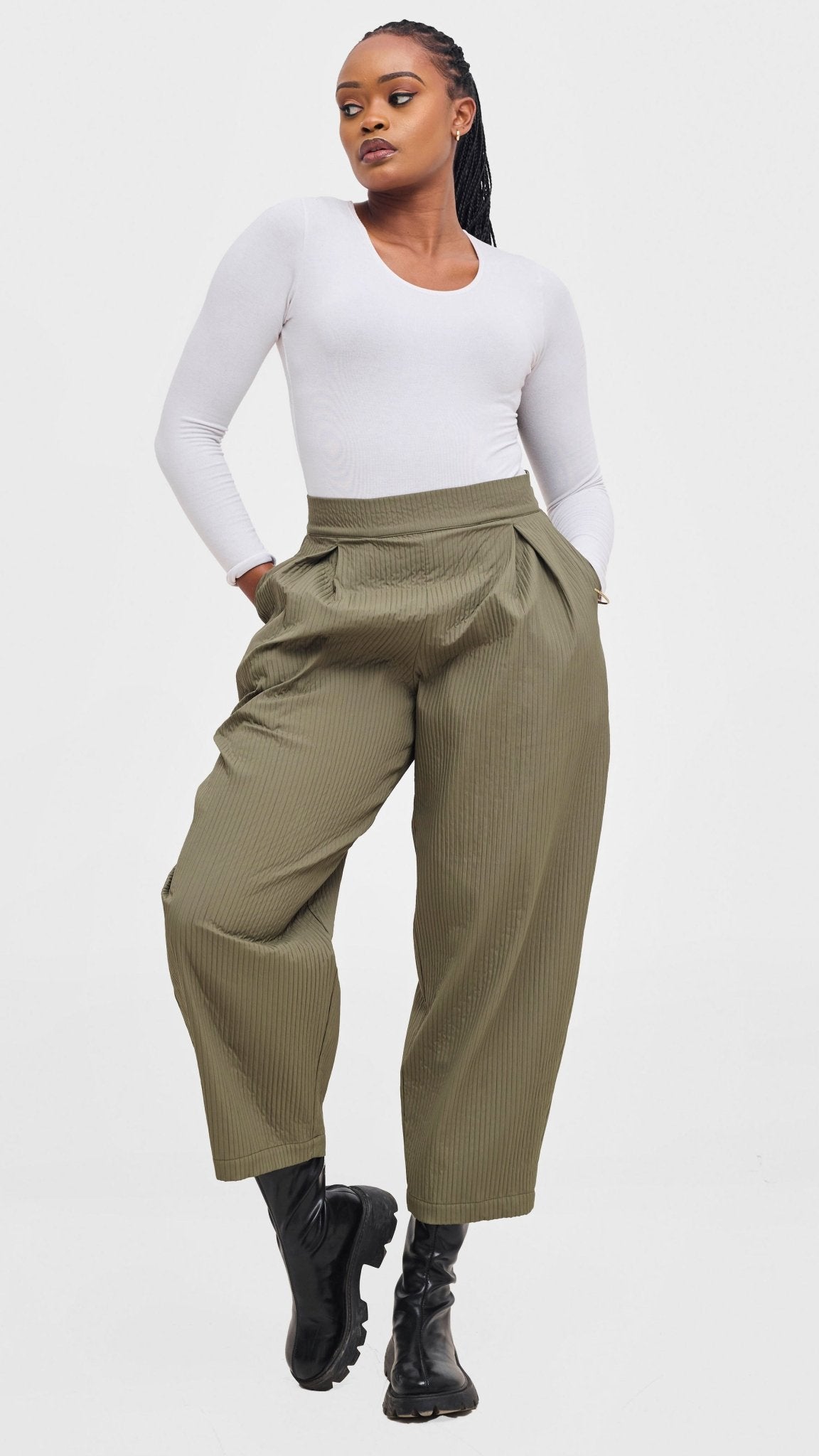 Shiv & Shikie X Safari Barrel Pants - Olive - Shopzetu