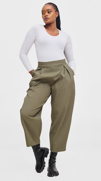 Shiv & Shikie X Safari Barrel Pants - Olive - Shopzetu