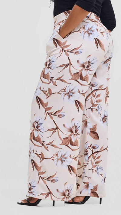 Vivo Maisha Top & Pant Set - Cream / Brown Print - Shopzetu