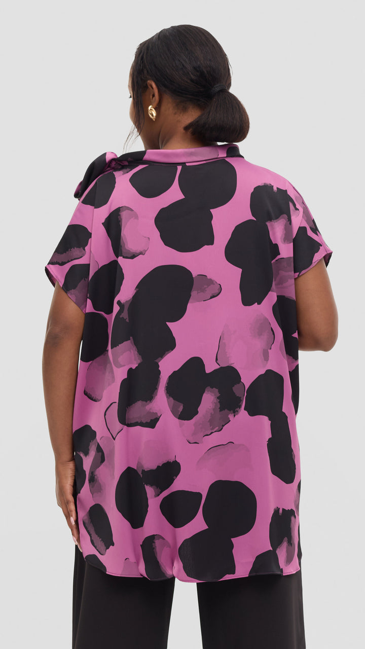 Vivo Takali Tunic Top in Satin - Lilac / Black Arisi Print