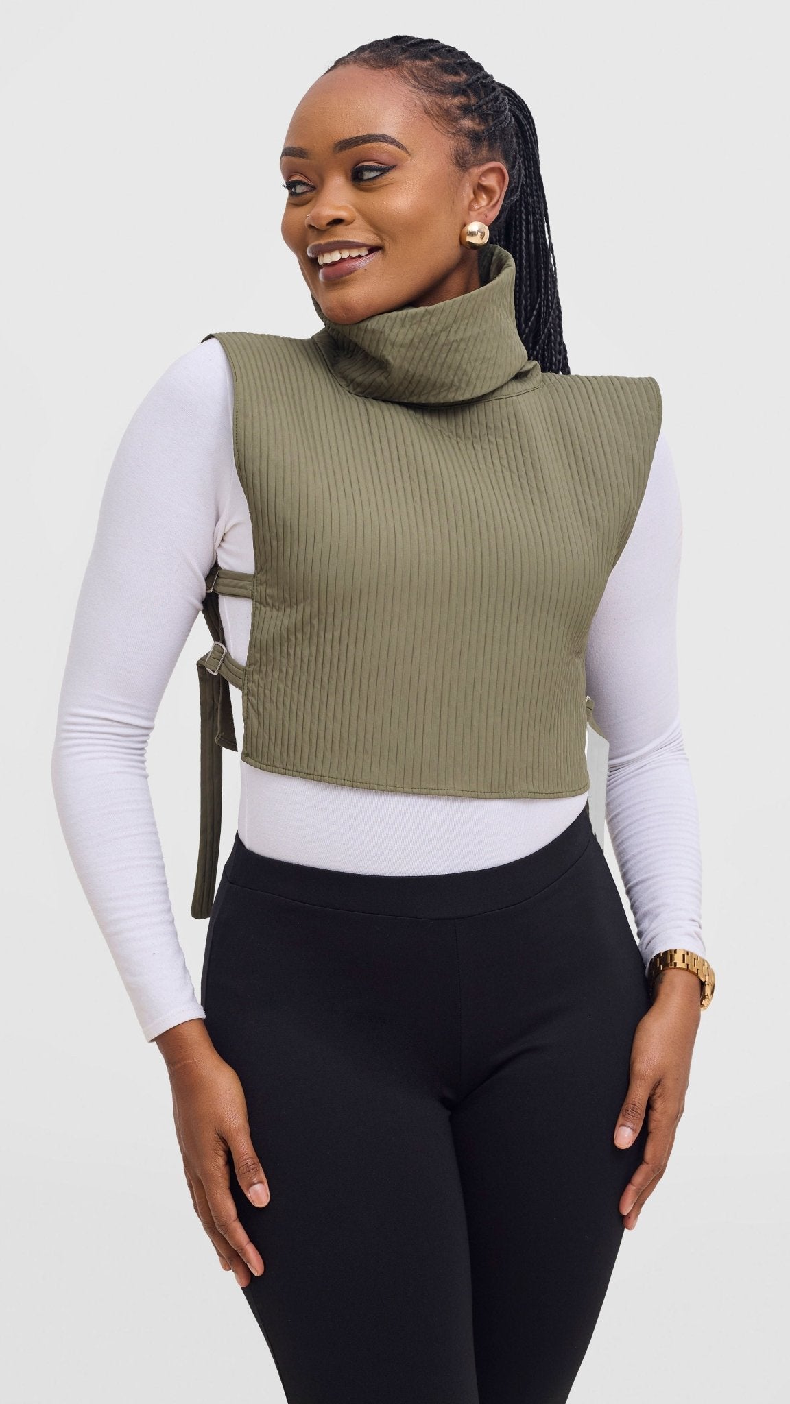 Shiv & Shikie X Safari Turtleneck Vest - Olive - Shopzetu