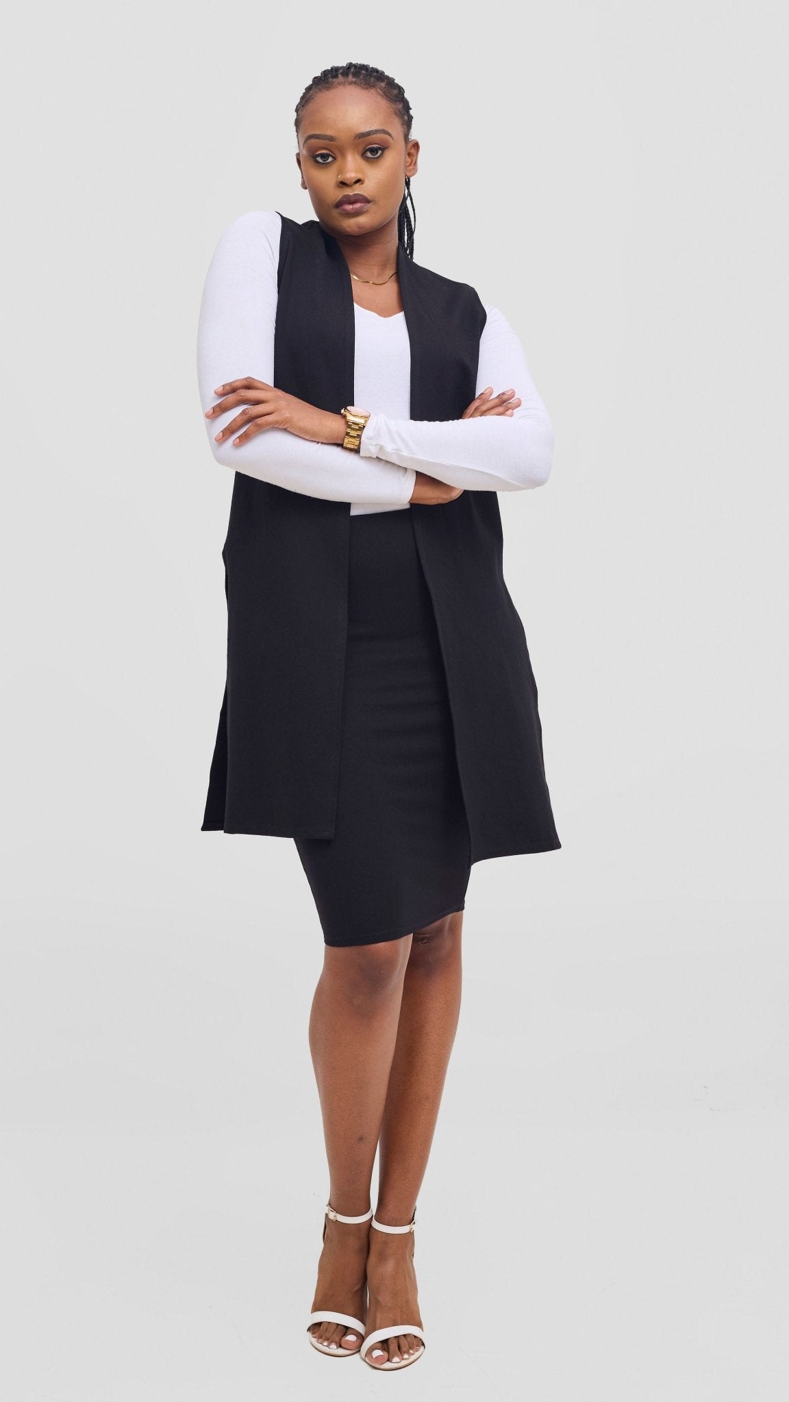 Vivo Waridi Sleeveless Overcoat - Black - Shopzetu