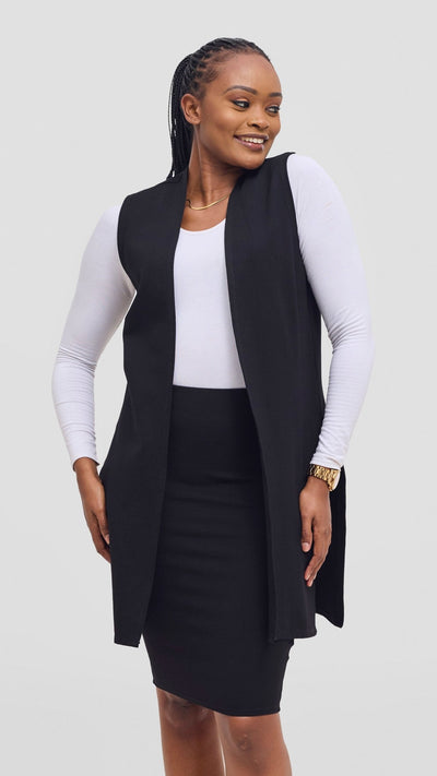 Vivo Waridi Sleeveless Overcoat - Black - Shopzetu