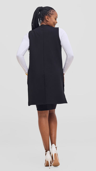 Vivo Waridi Sleeveless Overcoat - Black