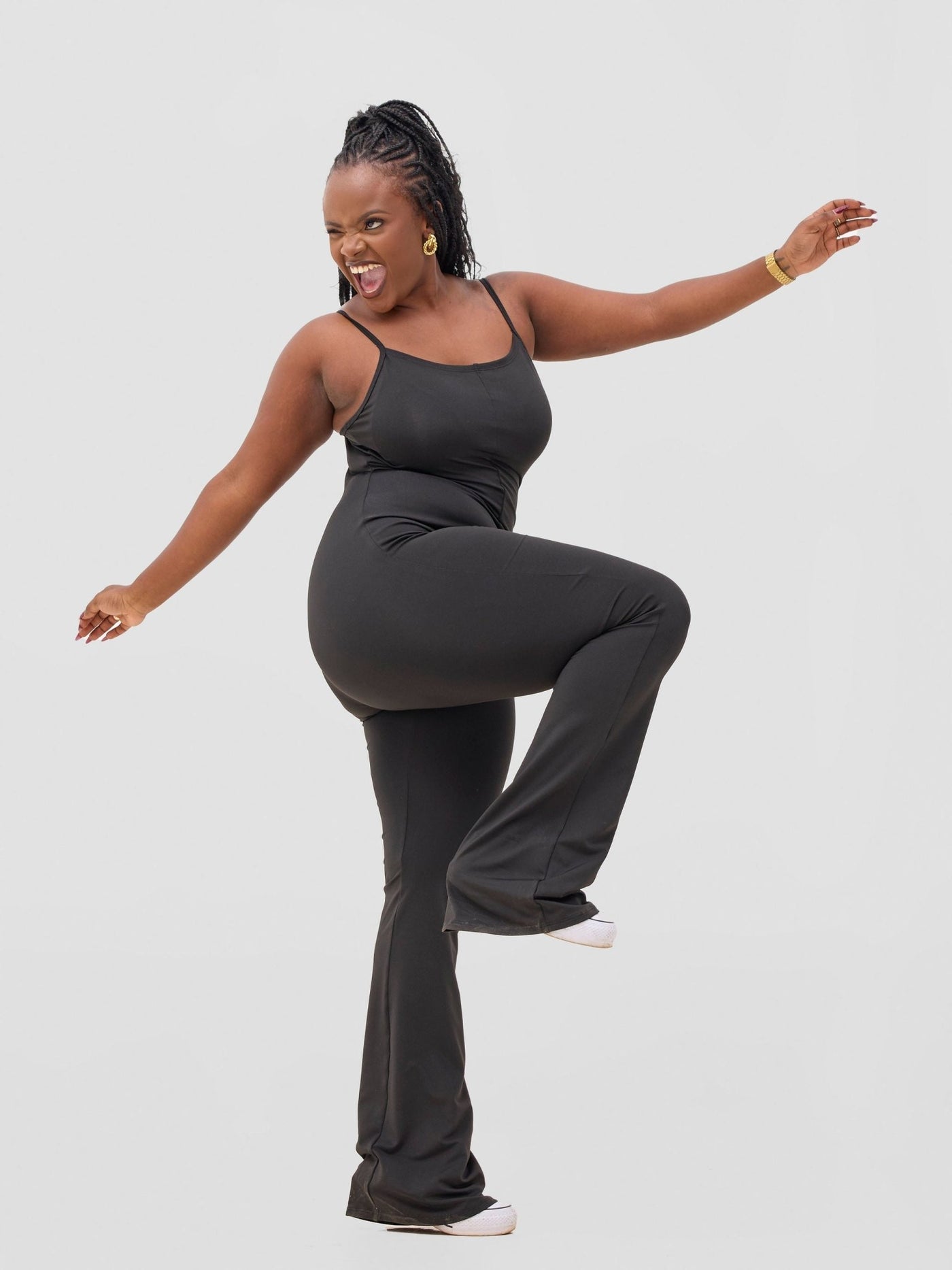 Zoya Sadira Bell Bottom Unitard - Black - Shopzetu