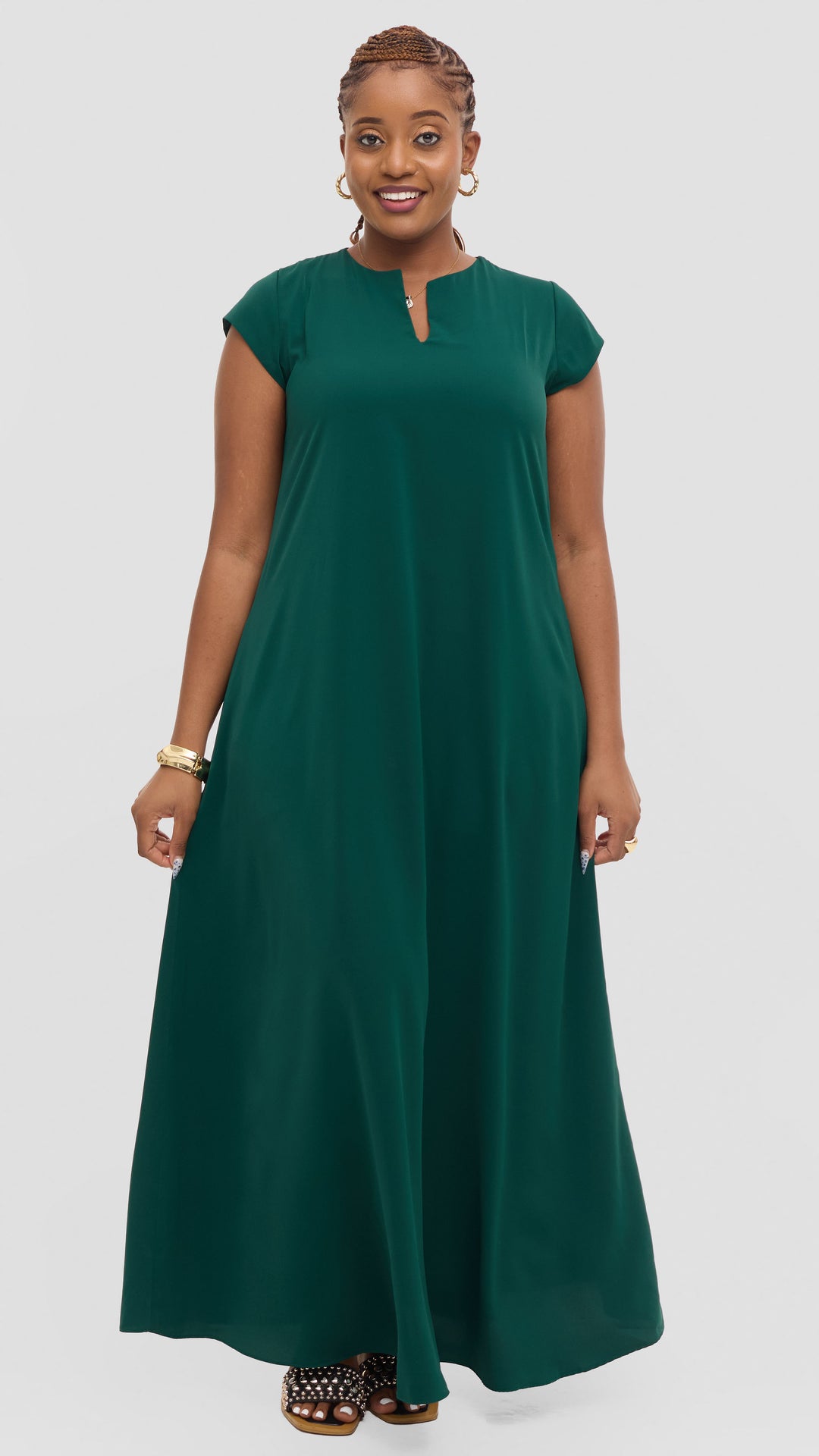 Vivo Zola V Neck Maxi Dress in Crepe - Dark Green