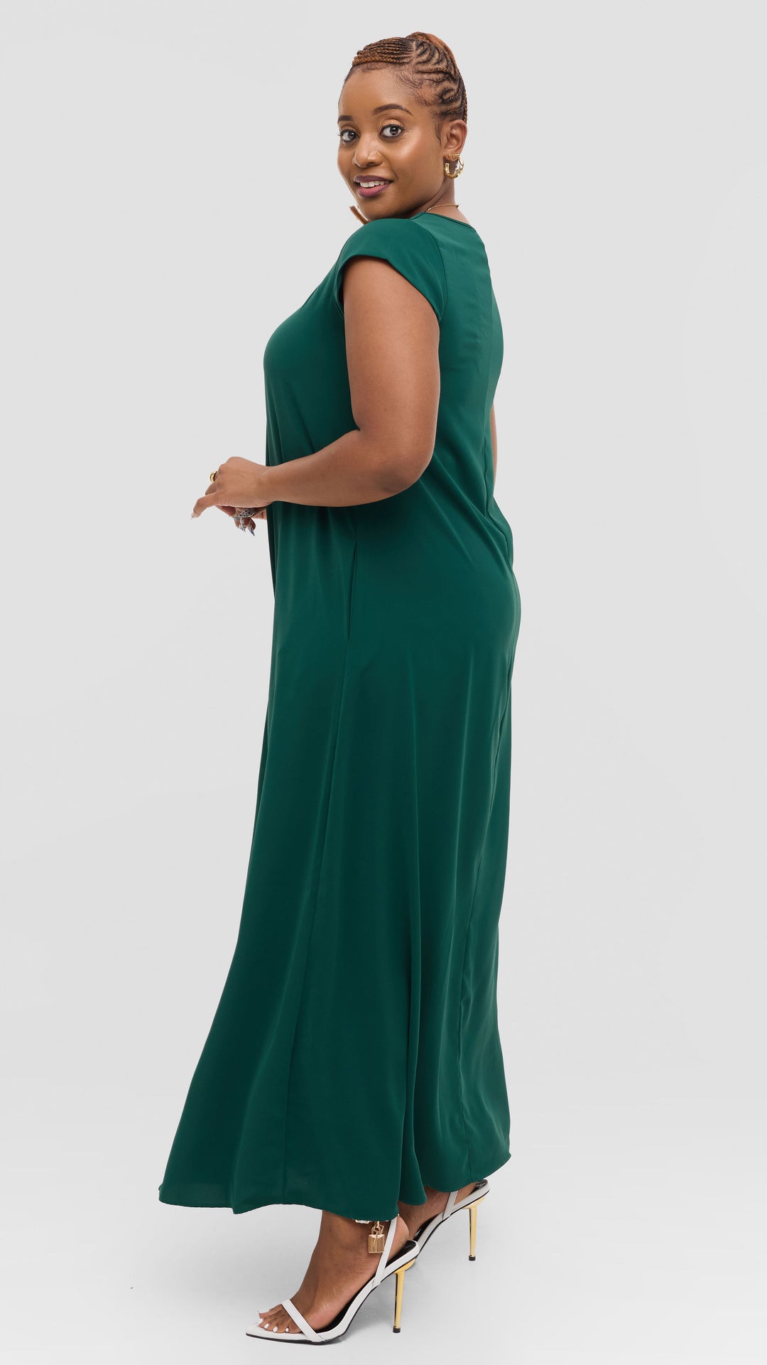 Vivo Zola V Neck Maxi Dress in Crepe - Dark Green