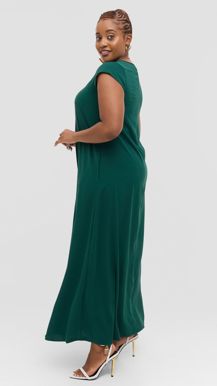 Vivo Zola V Neck Maxi Dress in Crepe - Dark Green