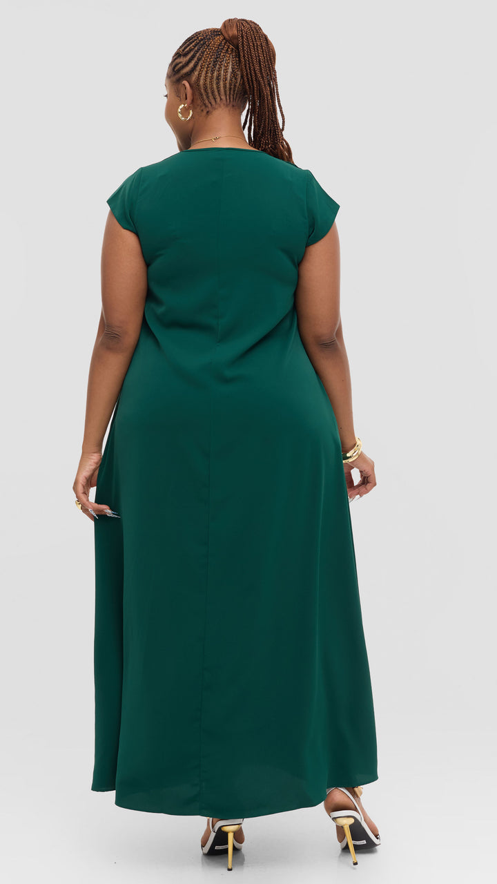 Vivo Zola V Neck Maxi Dress in Crepe - Dark Green