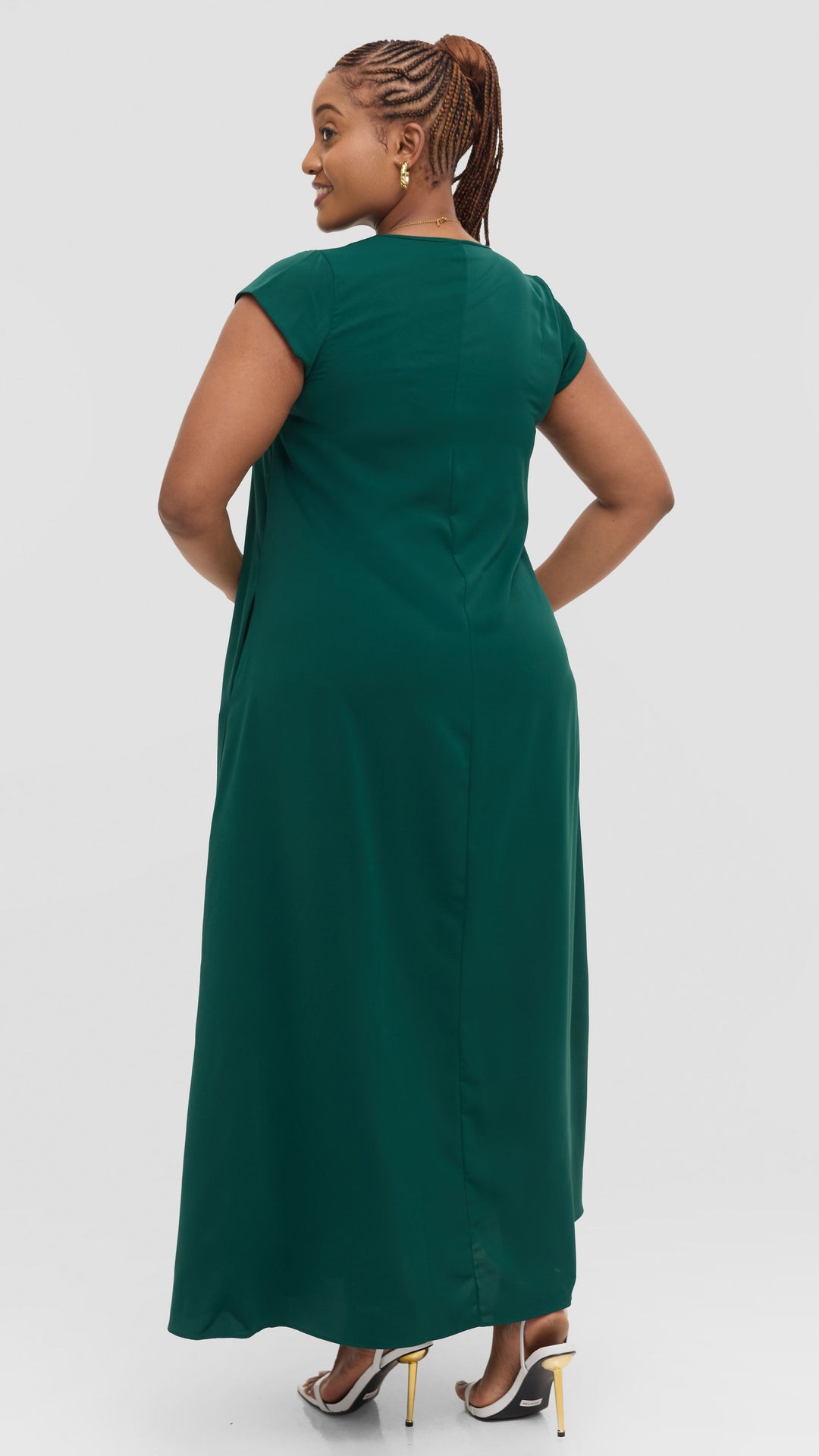 Vivo Zola V Neck Maxi Dress in Crepe - Dark Green