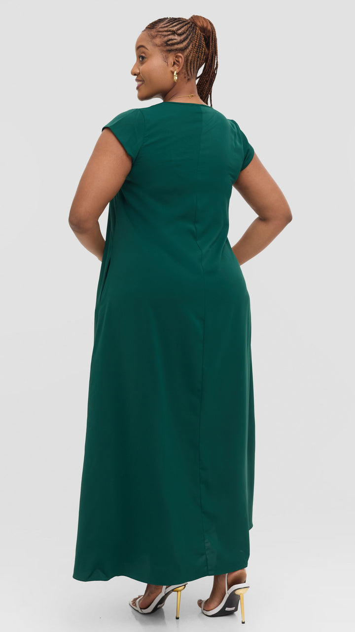 Vivo Zola V Neck Maxi Dress in Crepe - Dark Green