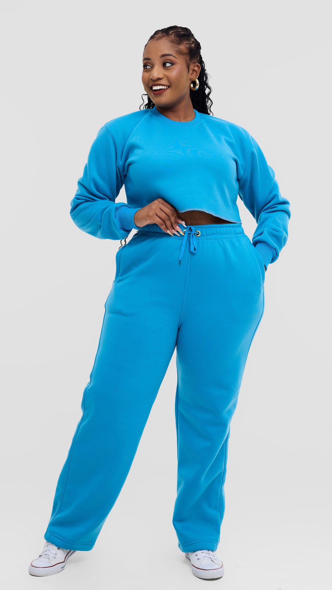 Timyt Urban Wear – Cropped Sweatshirt +Straight Leg Sweat Pant Set - Blue