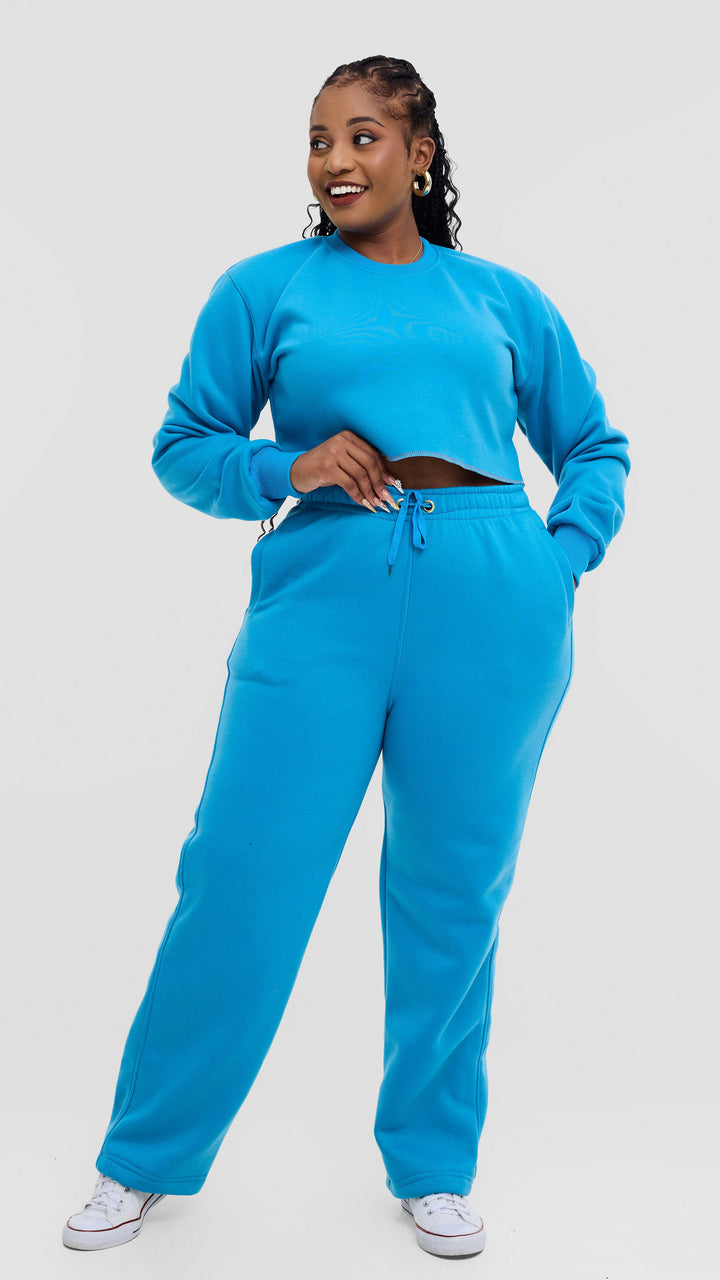 Timyt Urban Wear – Cropped Sweatshirt +Straight Leg Sweat Pant Set - Blue